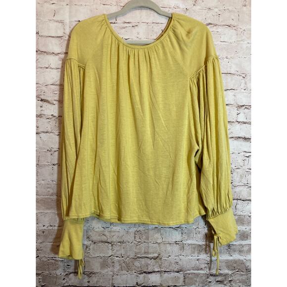 Free People Beach Farrah Top Womens Medium Oversized Yellow Flowy Linen Blend - Picture 1 of 15